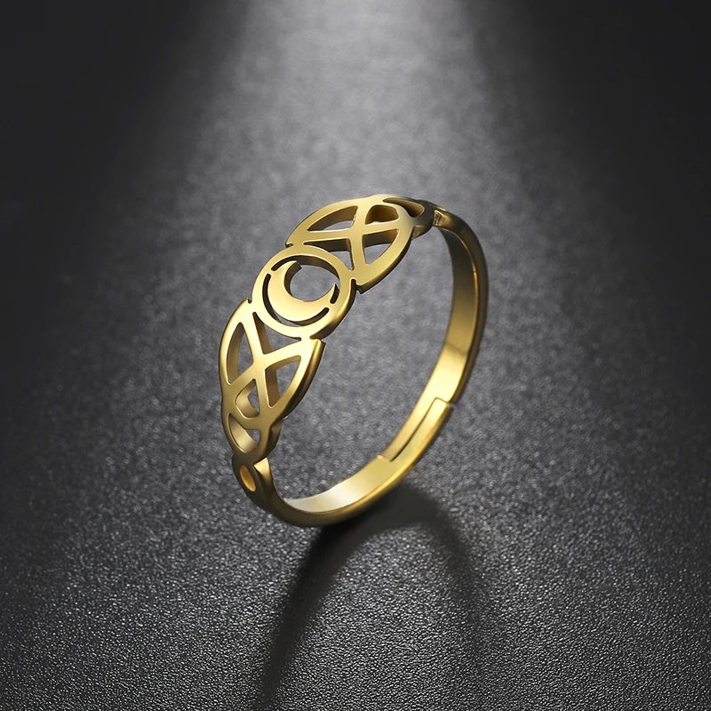 Moon Finger Ring For Women Triquetera Irish Knot Steel Color Stainless Steel Gifts For Men Lover Couple Rings Jewelry couples rings stainless steel ring finger ring jewelry accessories