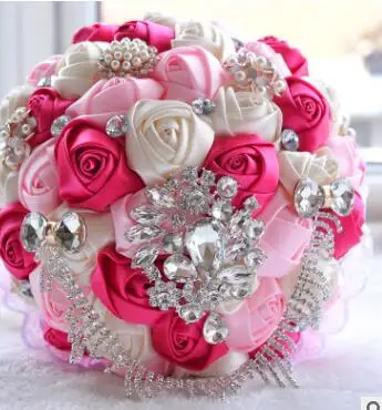 Букет невесты Свадебный Блестящий Кристалл атласная роза Свадебный букет бисером цветок для букет невесты da sposa - Цвет: 2