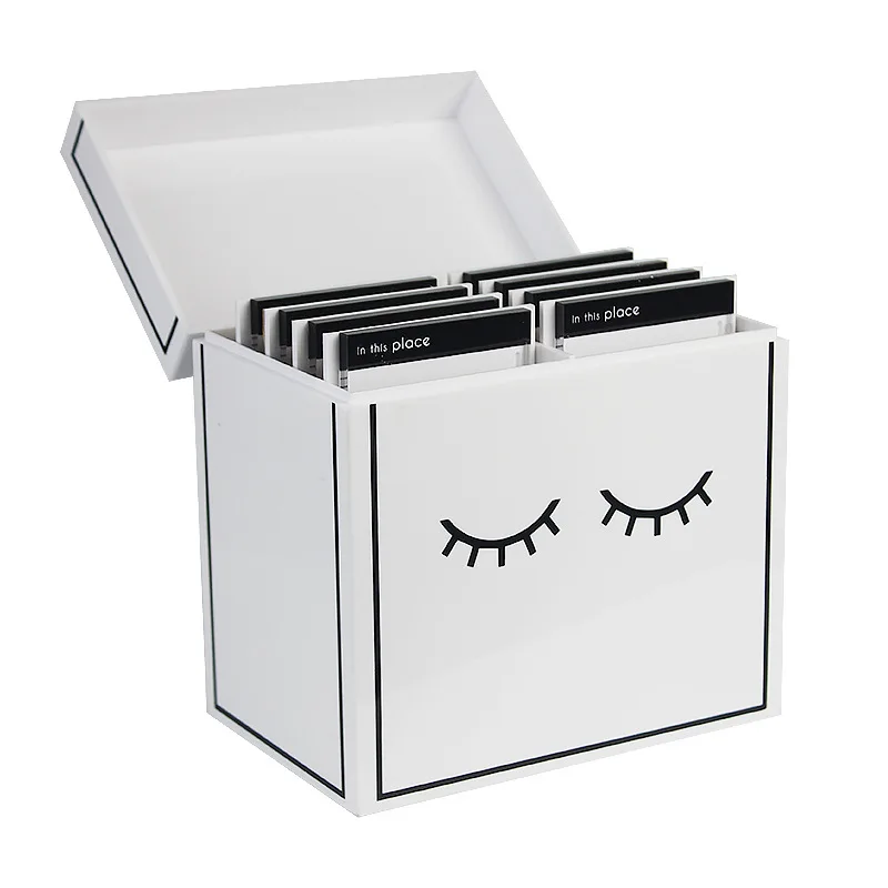 

Custom 8 Layer Crystal Eyelash Storage Box Grafting Eyelash Close-packed Display Box White Acrylic Lash Case