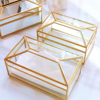 

Modern European Creative Glass Tissue Box Simple Living Room Household Tissue Box Nordic Luxury Light Luxury Napkin Holder Box