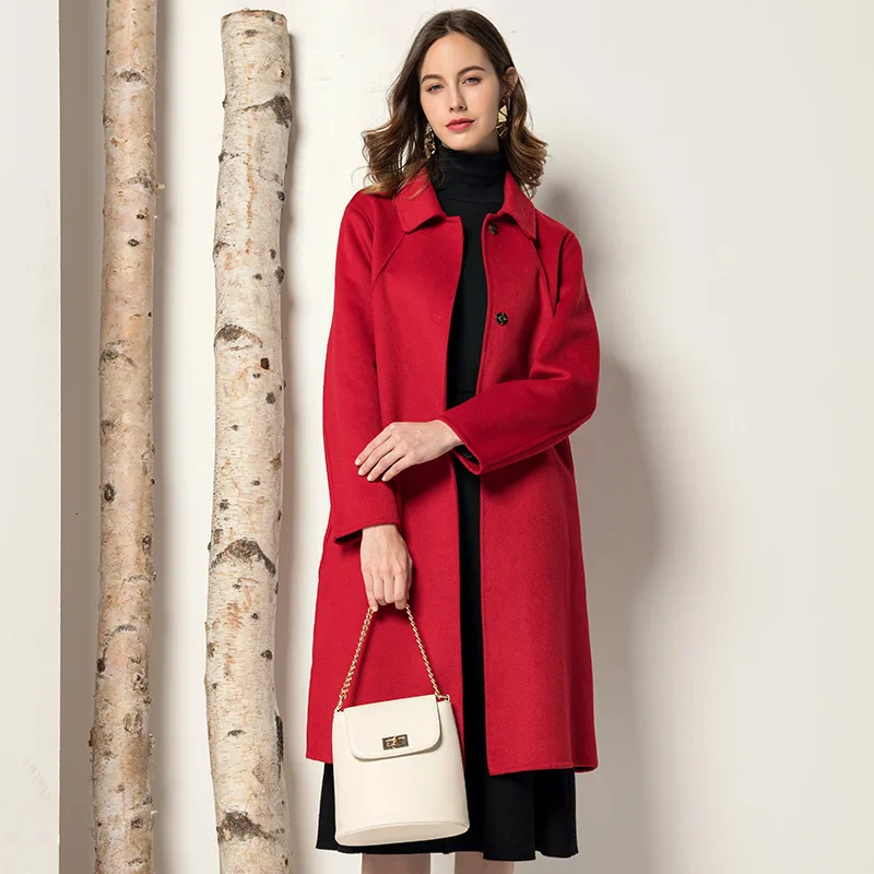 New Wool Coat Women Autumn Long Wool Jacket Pink Korean Coat Ladies Coats and Jackets Abrigos Mujer Elegante F9020