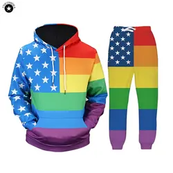 Новинка 2019, комплекты из двух предметов, мужские худи с рисунком радуги, толстовки + штаны для геев, верхняя одежда, мужская одежда, Прямая