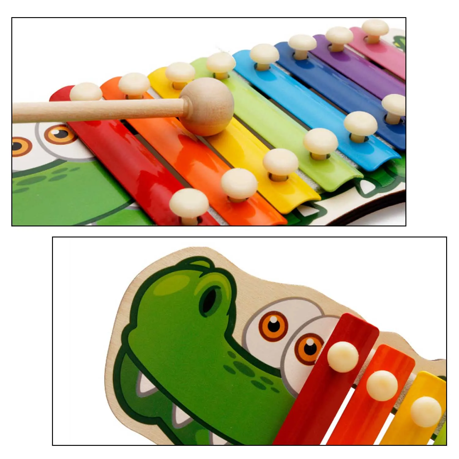 Cute Cartoon Animal Hand Knocking Xylophone Instrument Musical Educational Toy with 2 Wooden Sticks for Children Toodler Gifts