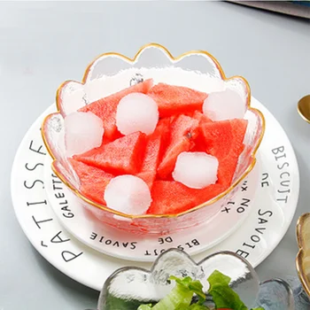 

Phnom Penh Transparent Glass Bowl Modern Home Quality Gold Edge Restaurant Dessert Bowl Fruit Salad Bowl Party Tableware Supply
