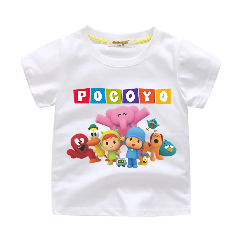Pocoyo/одежда с 3D принтом для мальчиков и девочек, летняя одежда для футболок Детские футболки с короткими рукавами для малышей, топы, WJ222