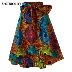 2021 africano impresso feminino dashiki laranja saia redonda retrátil rendas até saia irregular diário casual wear