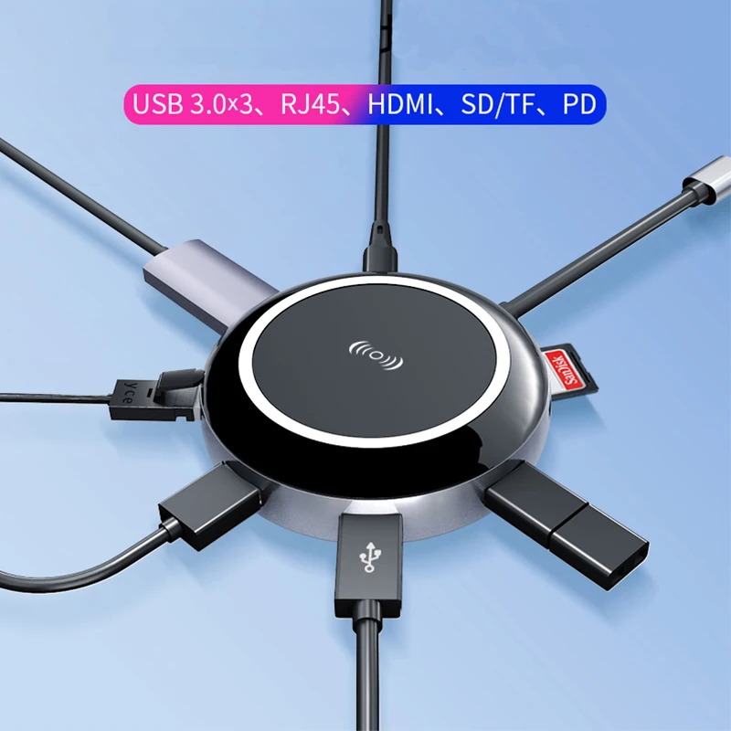 Tebe тип-c к концентратору 8 портов USB 3,0 конвертер зеркало беспроводной зарядки концентратор док-станция 4K HD кочастота