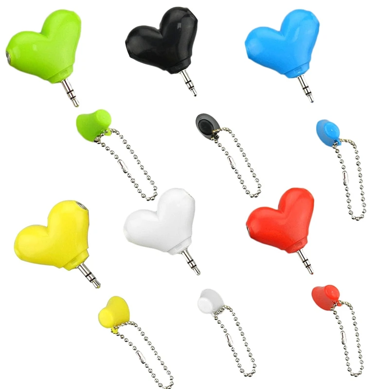

Mini Cute Heart-shaped 3.5mm Double Jack Adapter To Earphone Connector For IPhone 6s MP3 Player Splitter Adapter