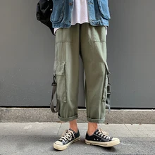 Осень новая Корейская версия Харадзюку тренд свободные прямые девять очков мужские рабочие повседневные брюки уличная одежда