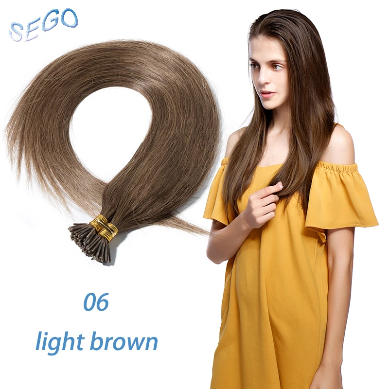 SEGO 1"-22" 50 г 100 прядей прямые человеческие волосы, кератиновые накладные волосы, Предварительно Связанные, не Реми, fusion - Цвет: #6