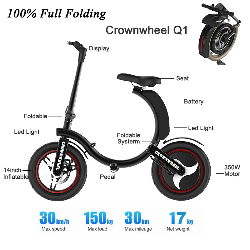 2020 Cheap 36V 550W Crownwheel 100% full folding fat tire mountain road electric bike