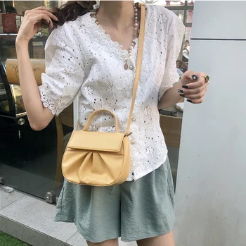 

Fashion women's bag saddle one shoulder small bag cloud lady cute girl sweet messenger cross body bag simple gh2566