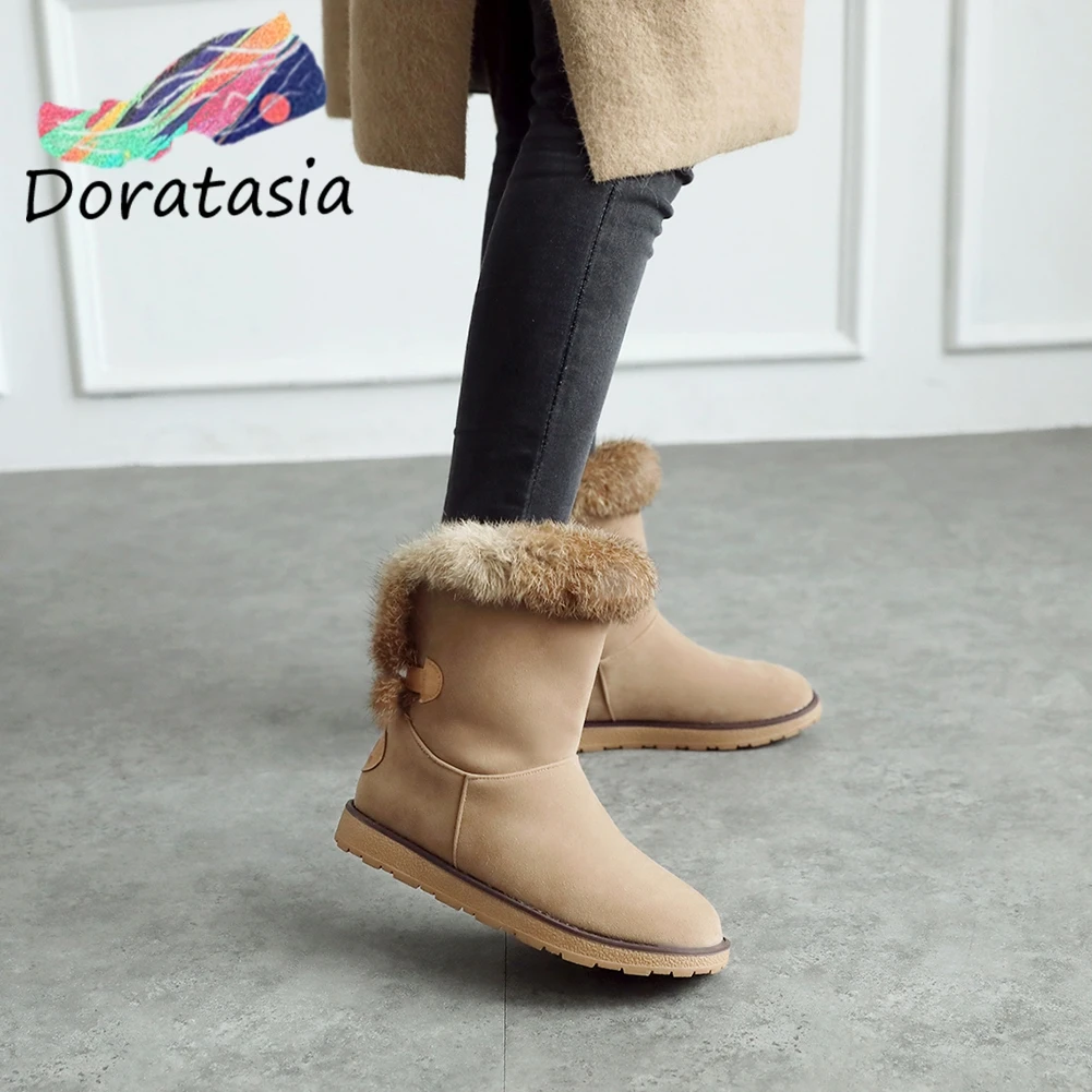 

New 34-43 Concise Flat Fur Booties Ladies Winter Warm Ankle Snow Boots Women 2019 Elegant Low Heel Shoes Woman