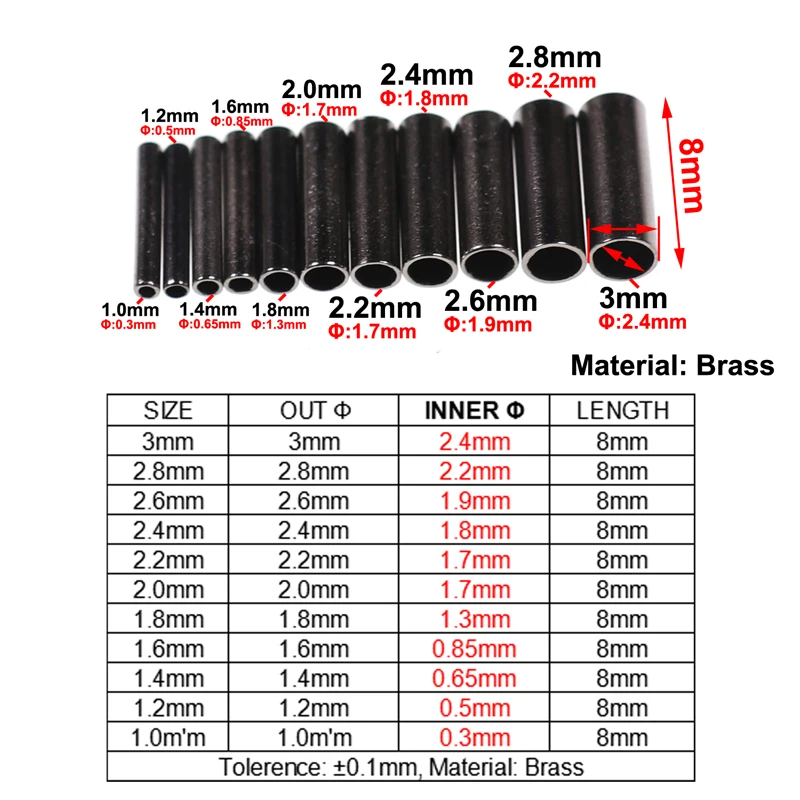 100pcs Black Single Barrel Copper Sleeves Fishing Line Fix Crimps