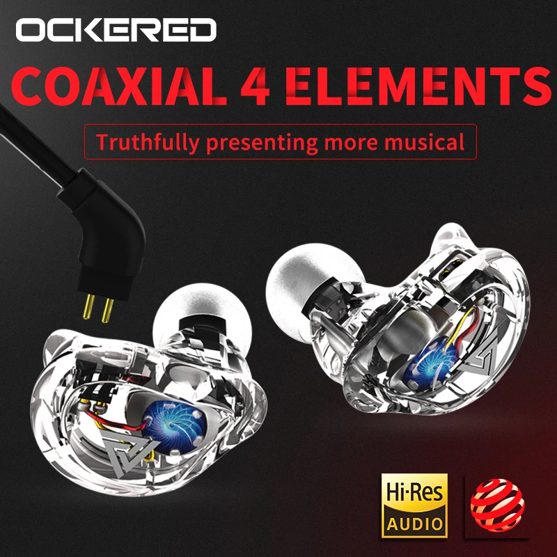 

Ockered In Ear Earphone Coaxial 4 Elements High-end Headset Professional HIFI Bass Earbuds With Mic Replaced Cable Headphone