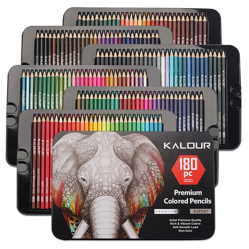 Lápices de colores con caja de Metal, 180 lápices de colores únicos y crayones preafilados para colorear, bolígrafos ideales para regalo de Navidad