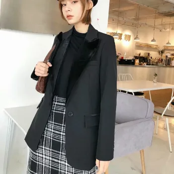

Casual Gold Velvet Panelled Casual Ladies Jacket Office loose black women's blazer New 2020 spring and autumn small suits Female