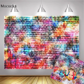 

Colorful Brick Wall Photography Backdrops Rainbow Painting Graffiti Brick Backdrop Children Birthday Party Decoration Background