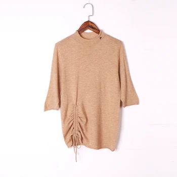 

Spring 2020 New Fashion Half A Turtle Neck Short-Sleeved Cashmere Knitted Sweater Sleeve Head Small Pure Color Women Pullovers