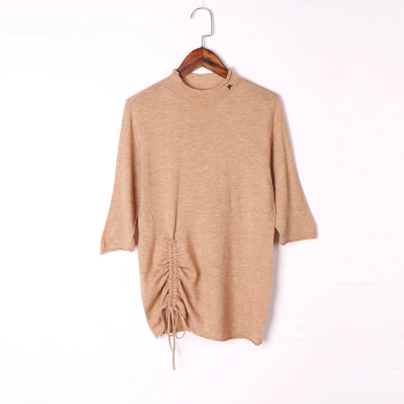 Top Crop 2020 Spring New Half A Turtle Neck Sleeved Knitted Sweater Fashion Sleeve Head Small Pure Color Women Pullovers | Женская