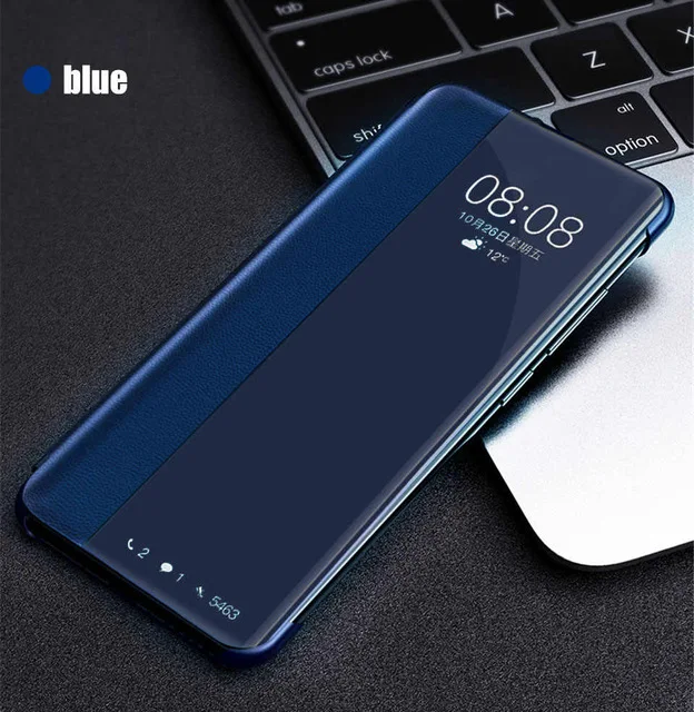 Смарт Clear View Флип Чехол для телефона для samsung Galaxy A50 A30 A20 A10 A60 A70 кожа Защитный чехол 30 50 70 10 20 60 40 крышка - Цвет: Blue