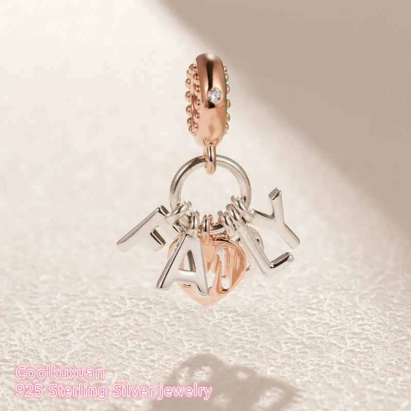

Mother's Day 100% 925 Sterling Silver Perfect Family Dangle Charm Rose gold beads Fits Original Pandora bracelets Jewelry