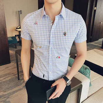 

British Short Sleeve Shirt Men Striped Casual Shirts High Quality Business Dress Shirts Streetwear Social Blouse Chemise Homme