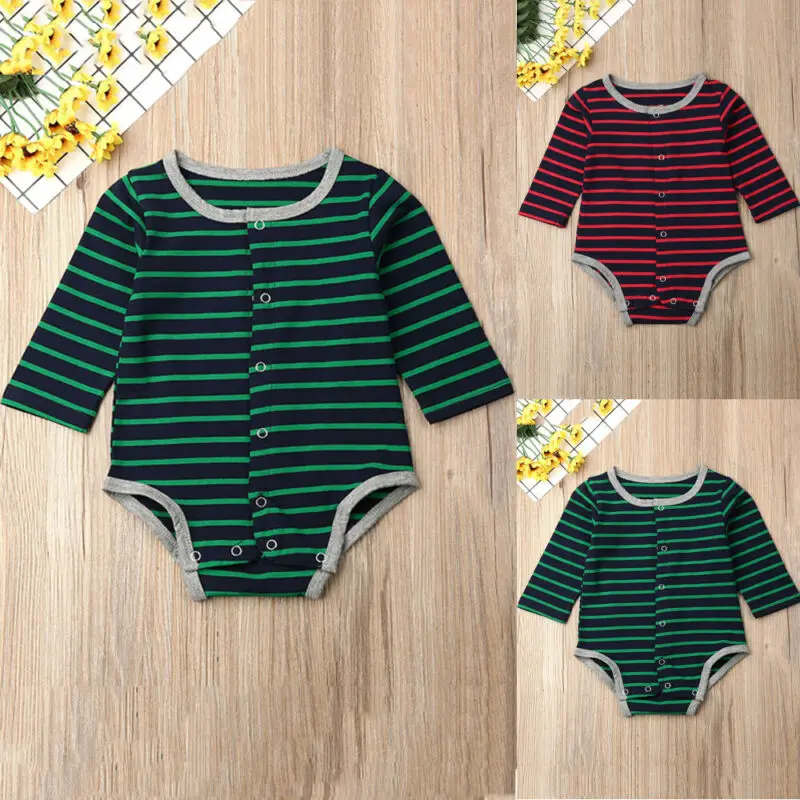 

USA Autumn Winter Romper Toddler Baby Girl Boy Clothes Winter Cotton Striped Romper Jumpsuit Outfits Sunsuit 0-18 months