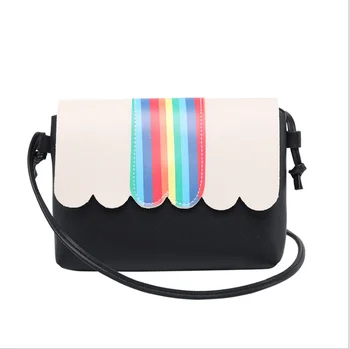 

New Fashion Personality Female Bag Pu Single Shoulder Messenger Bag Color Matching Rainbow Small Square Bag