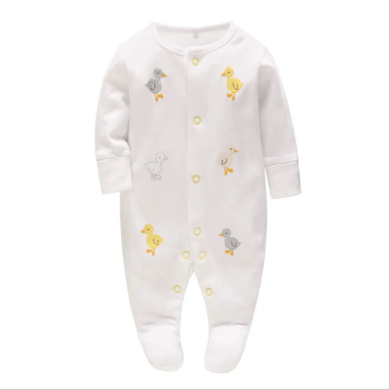 

Picturesque Childhood Newborn Baby Footies Little Duck Print 100% Cotton Costume Infant O-Neck Clothes