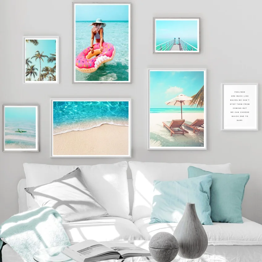Пляж пальмовый мост стены Искусство Холст Живопись скандинавские плакаты и принты настенные картины для гостиной скандинавский домашний декор