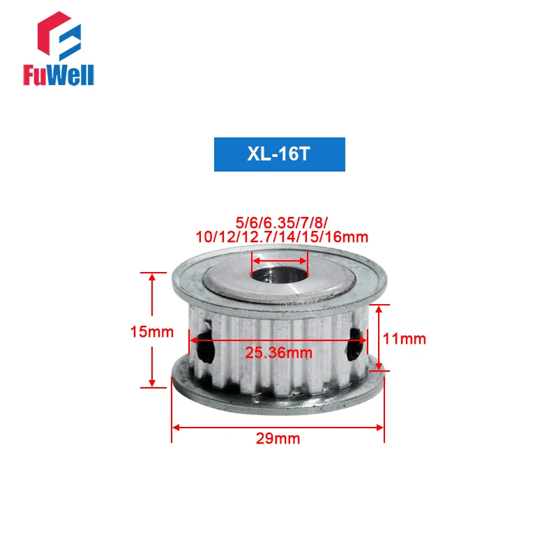 XL Тип 16 т зубчатый шкив 16 Зуб 5/6/6,35/7/8/10/12 мм Диаметр зубчатый шкив для ремня 11 мм ремень Ширина XL передачи шкивы