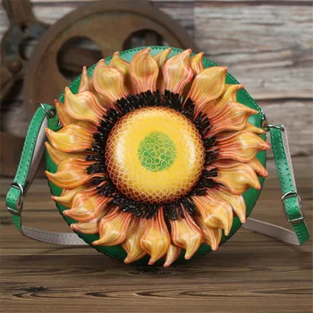 

Nesitu High Quality Fashion Round Sunflower Pattern Genuine Leather Mini Women Messenger Bags Ladies Shoulder Bag Female M2021