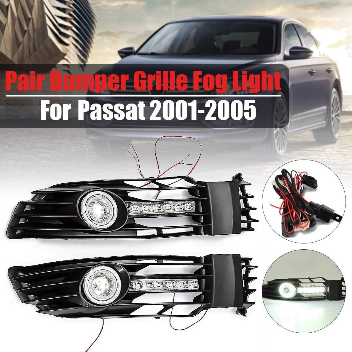 Одна пара замена для 2001-2005 VW PASSAT B5.0 передняя решетка ангельские глазки круг Противотуманные фары лампы Нижний Бампер грили дневного света
