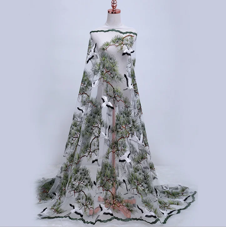 Белый журавль узор платье вышитые ткани Африканский кружевной материал пришить свадебное платье одежда ткань пэчворк 135*90 см