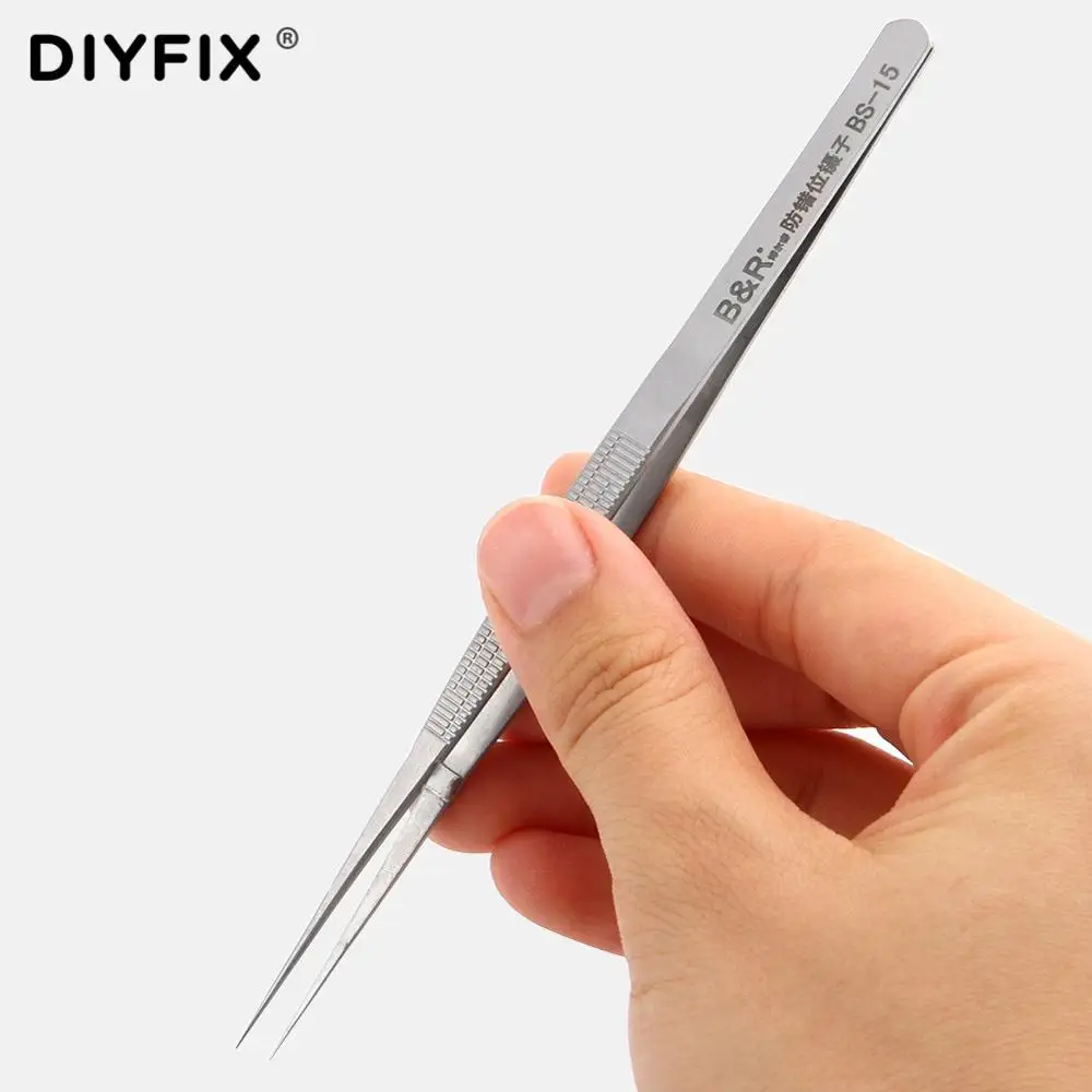 DIYFIX высокоточная Электроника Пинцет Антистатические прямые наконечники из нержавеющей стали щипцы для ремонта телефона ручной инструмент