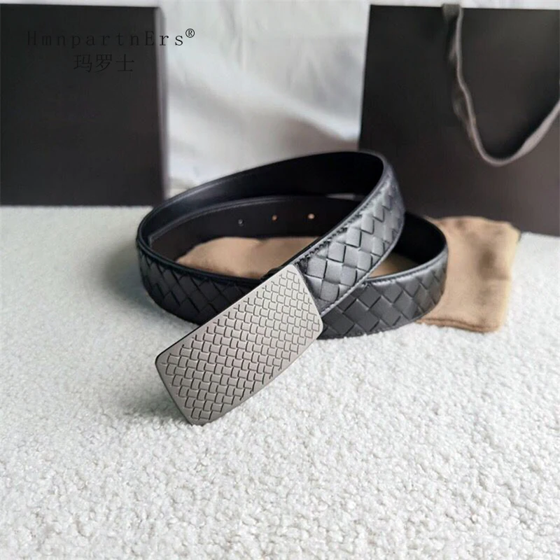 

Hmn Partn Ers Width 3.5cm 4 Color Men Cowskin Genuine Leather Belts High Quality Luxury outdoor Male casual woven Strap Belt