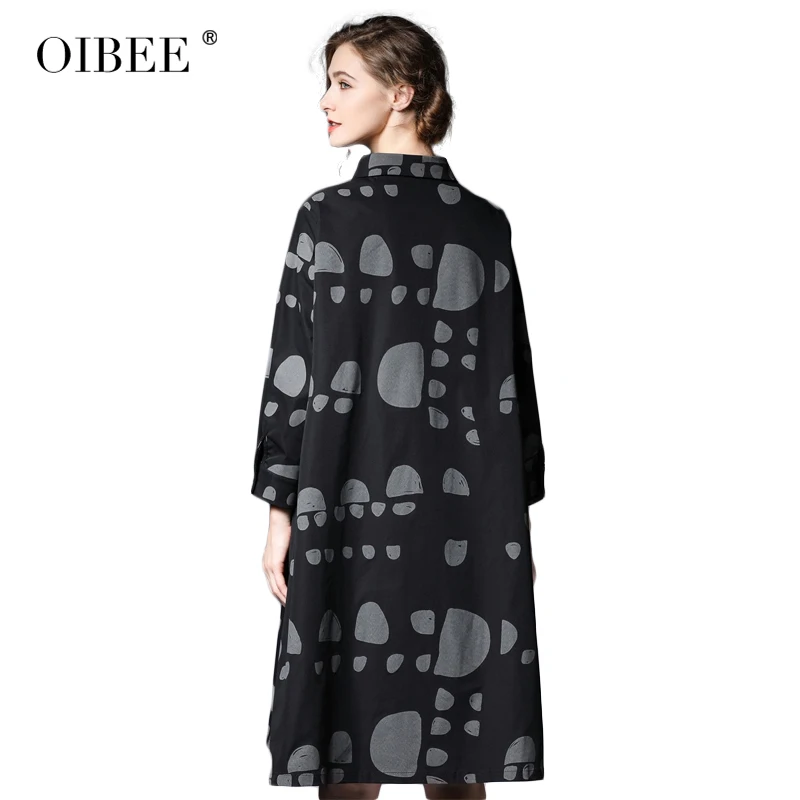 Oibee2019 весна и осень Новое Женское шифоновое свободное лоскутное платье с длинным рукавом с принтом Повседневная тонкая ветровка женская большой размер Превосходная куртка женская