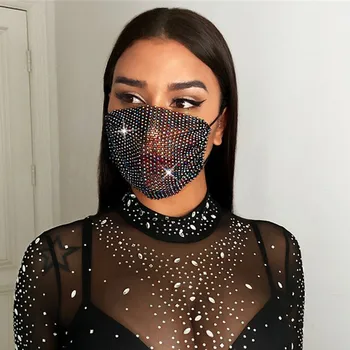 

Rhinestone Mask Women Diamond Crytal Decoration Jewelry Facemask Fashion Sexy Glitter Mesh Net Party Show Mouth Mask For Wedding