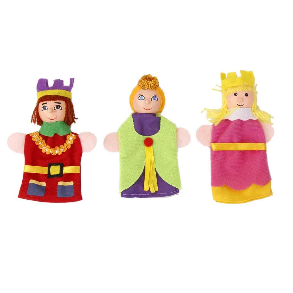 6pcs King & Queen Wooden Head Finger Puppets Children Kids Fairytale Toys