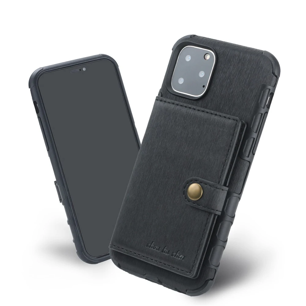 

Card Slot Wallet Case For iPhone 11 Pro Max Back Protective Cover iPhone 11 TPU+PU Card Pocket Wallet Silicone Cover Case