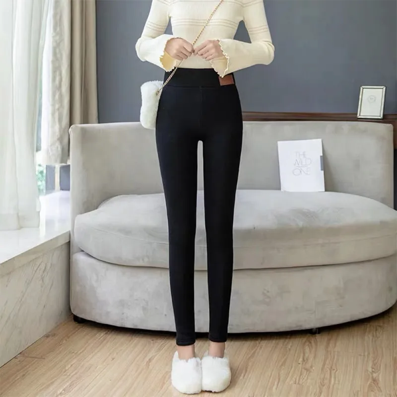 Women Leggings Female Lambskin Students Winter Plus Velvet Thickening Wear High Waist Was Thin Warm Pants New