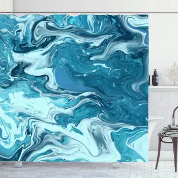 

Shower Curtain for Bathroom 72x78 Watercolor Architecture Blue Marble Abstract Nature Artistic Beautiful Material Canvas Color