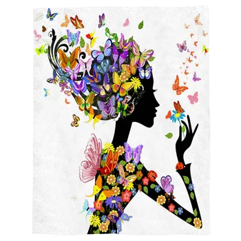 

Colorful Butterfly Girl Child Throw Blanket Portable Flannel Blanket Hotel/Sofa/Office/Plane Travel Blankets for Beds