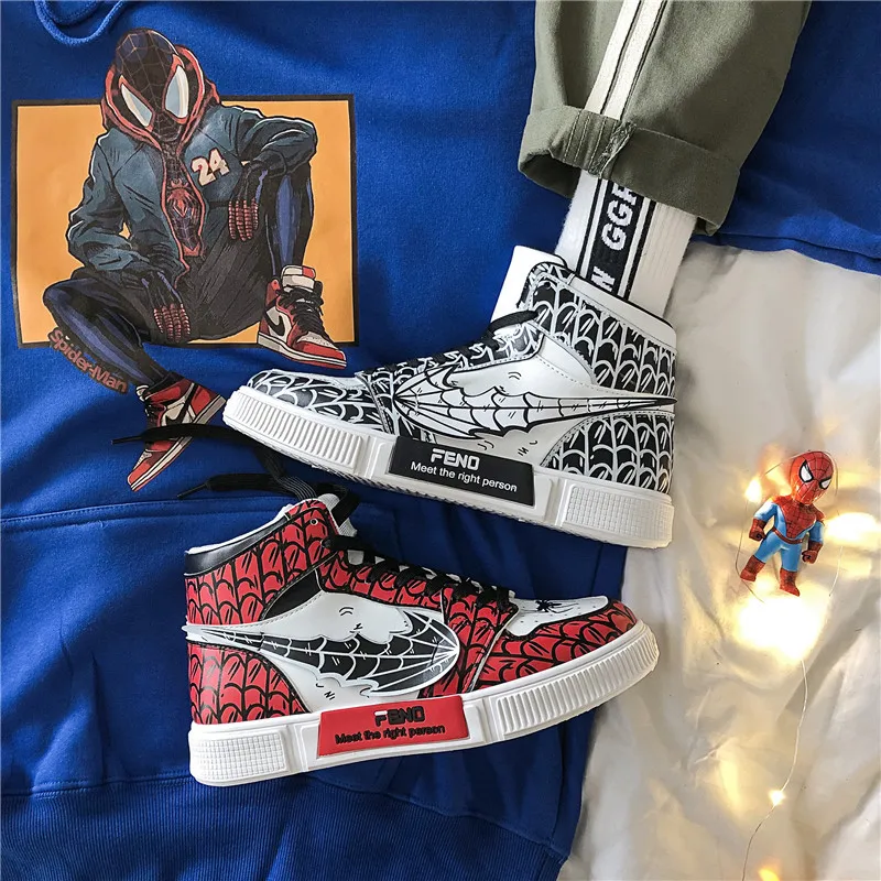 

1970s Joint Sneakers Men's Anime Cartoon Spider-Man Hight-top Athletic Shoes Students Couples Fashion Shoe 35-44 Code