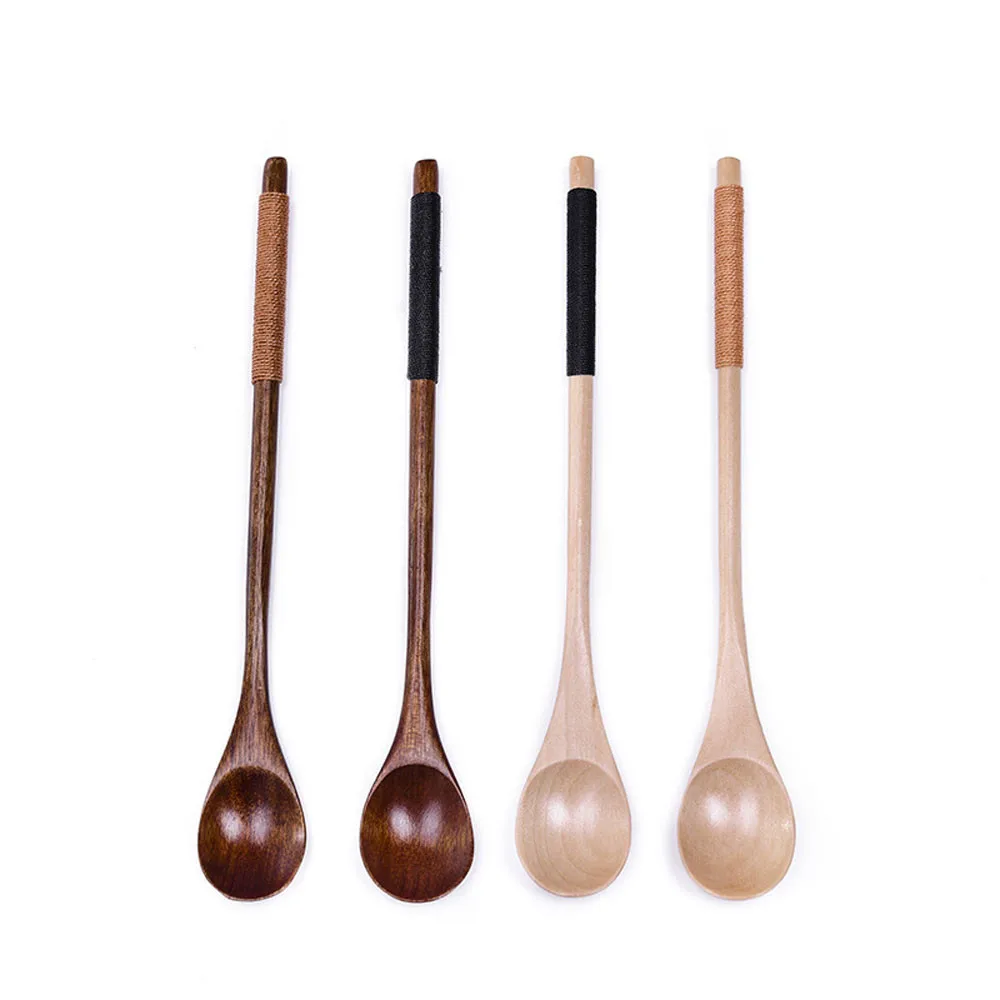 

1PC Natural Wood Wire Wrapped Spoon Long Handle Bamboo Teaspoon Kitchen Cooking Utensil Tool Soup Coffee Dessert Spoon Tableware