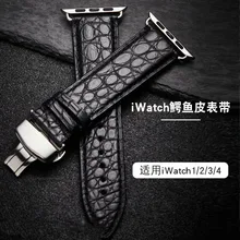 Zastosowanie do Apple Watch Apple Watch12345 skóra krokodyla pasek do zegarka Apple z motylkową klamrą tanie tanio CN (pochodzenie) Crocodile Black brown crocodile skin 38 40mm 42 44mm