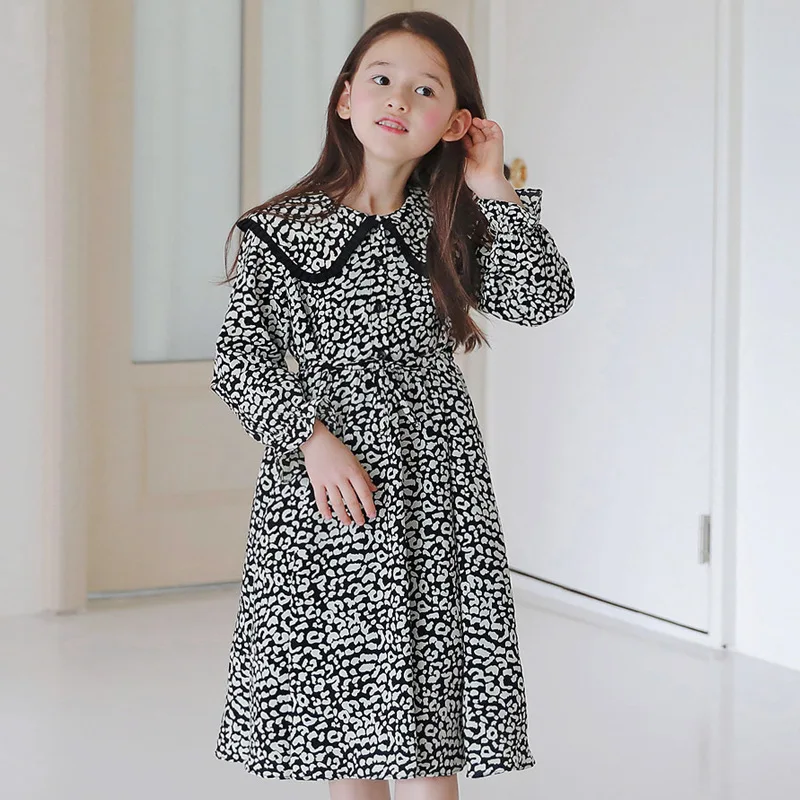 Модное стильное платье с леопардовым принтом в форме А для девочек осенне-зимние платья для маленьких девочек платье для родителей и ребенка#8007