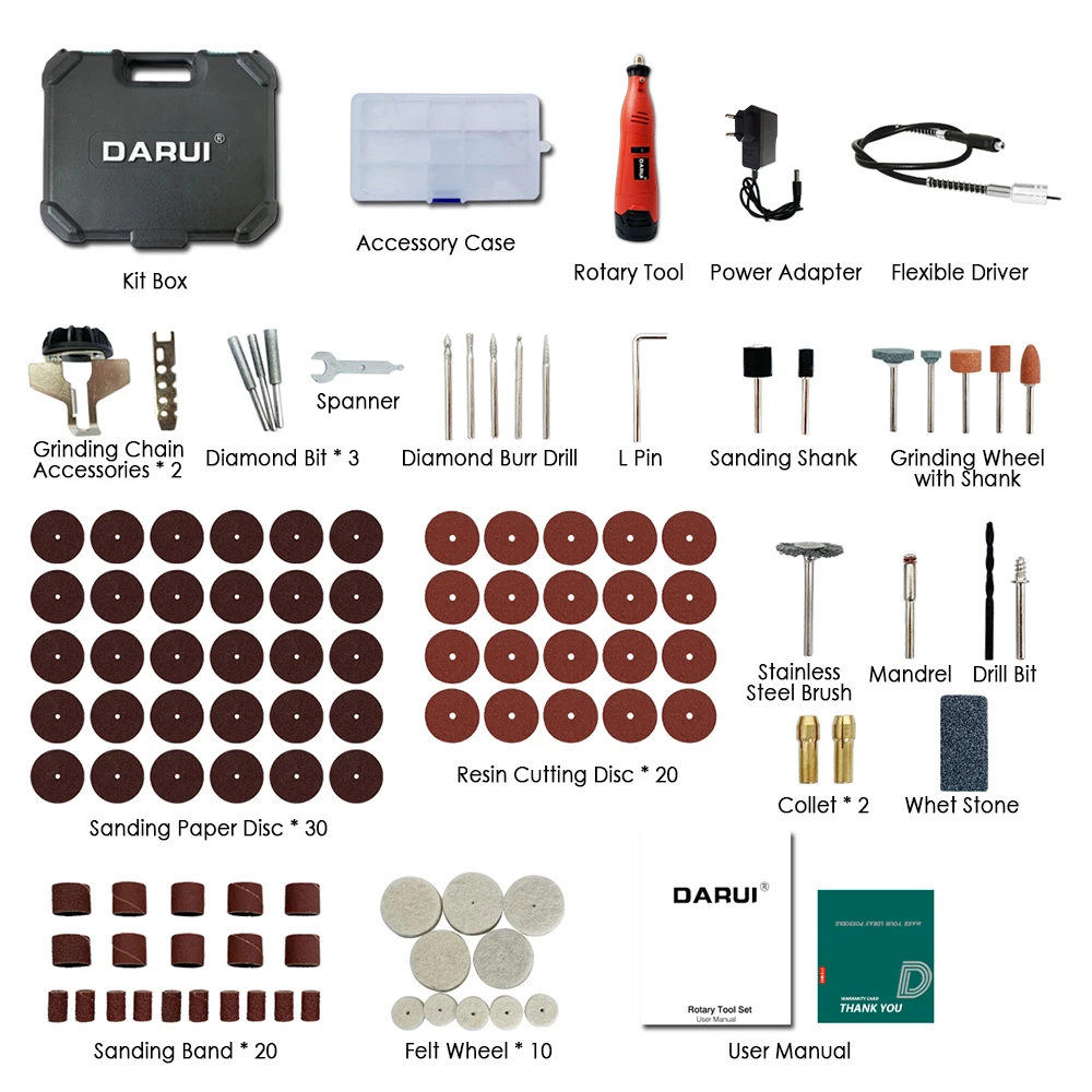 

112Pcs Handheld Electric Grinding Tools Set Portable Electric Rotary Drill Grinder Versatile Bits Engrave DIY Polishing Machine