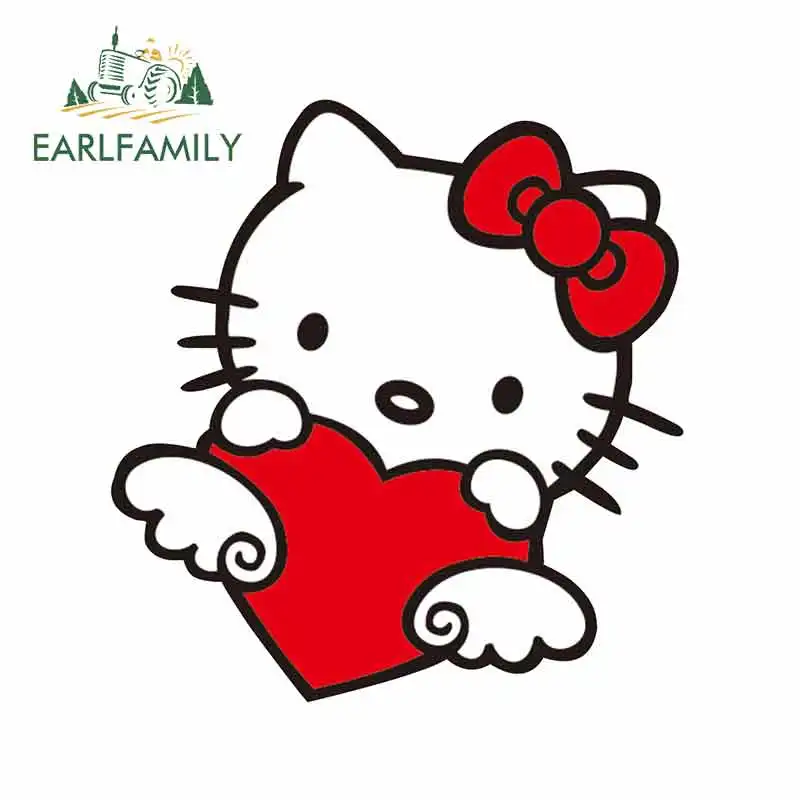 

EARLFAMILY 13cm x 12.4cm for Hello Kitty Love Heart Cartoon Pink Graphics Car Sticker JDM Auto Motorcycle Decal Car Styling